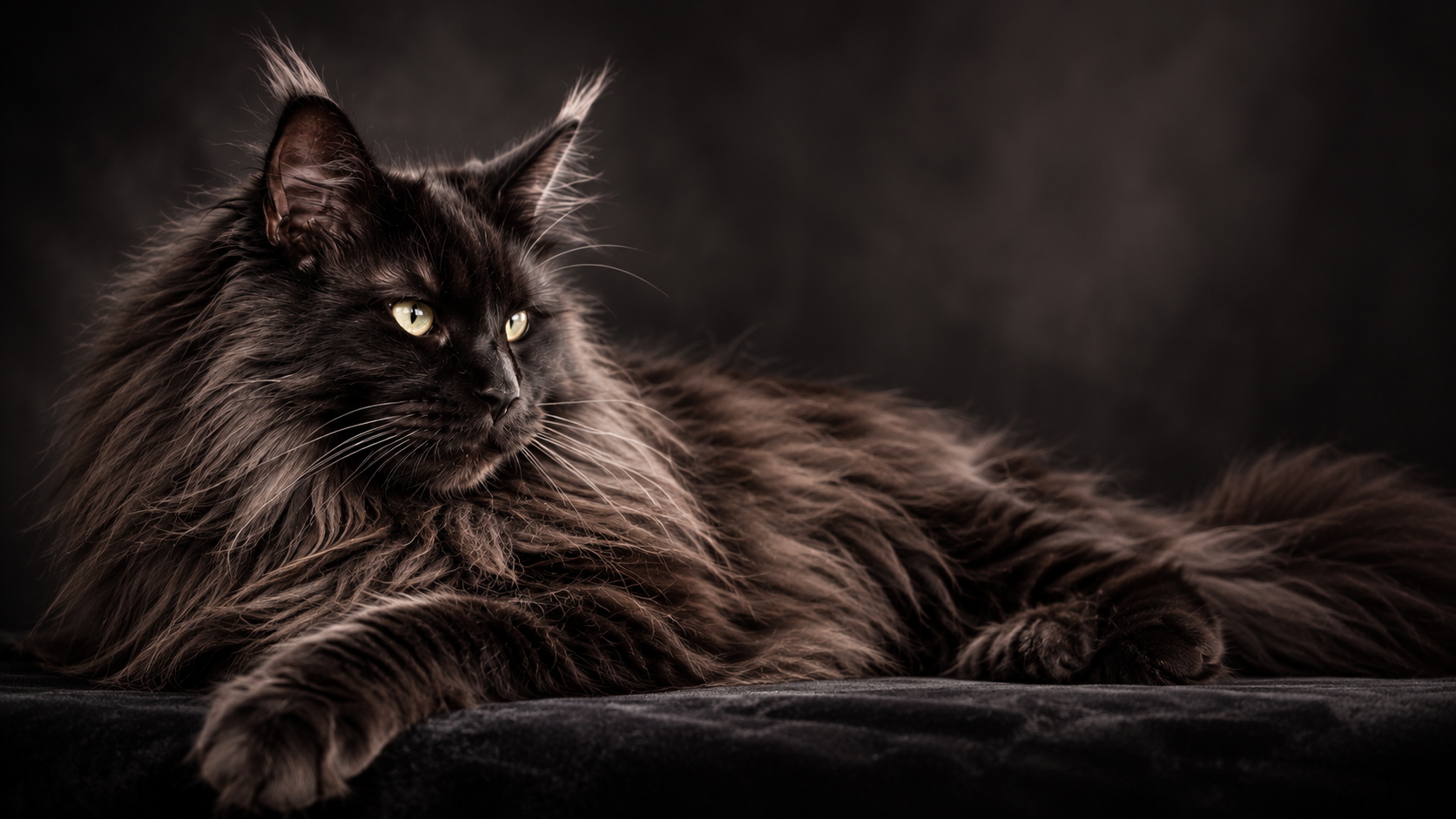 Baghy, mâle Maine Coon noir de compagnie à la Maine Coon Corp