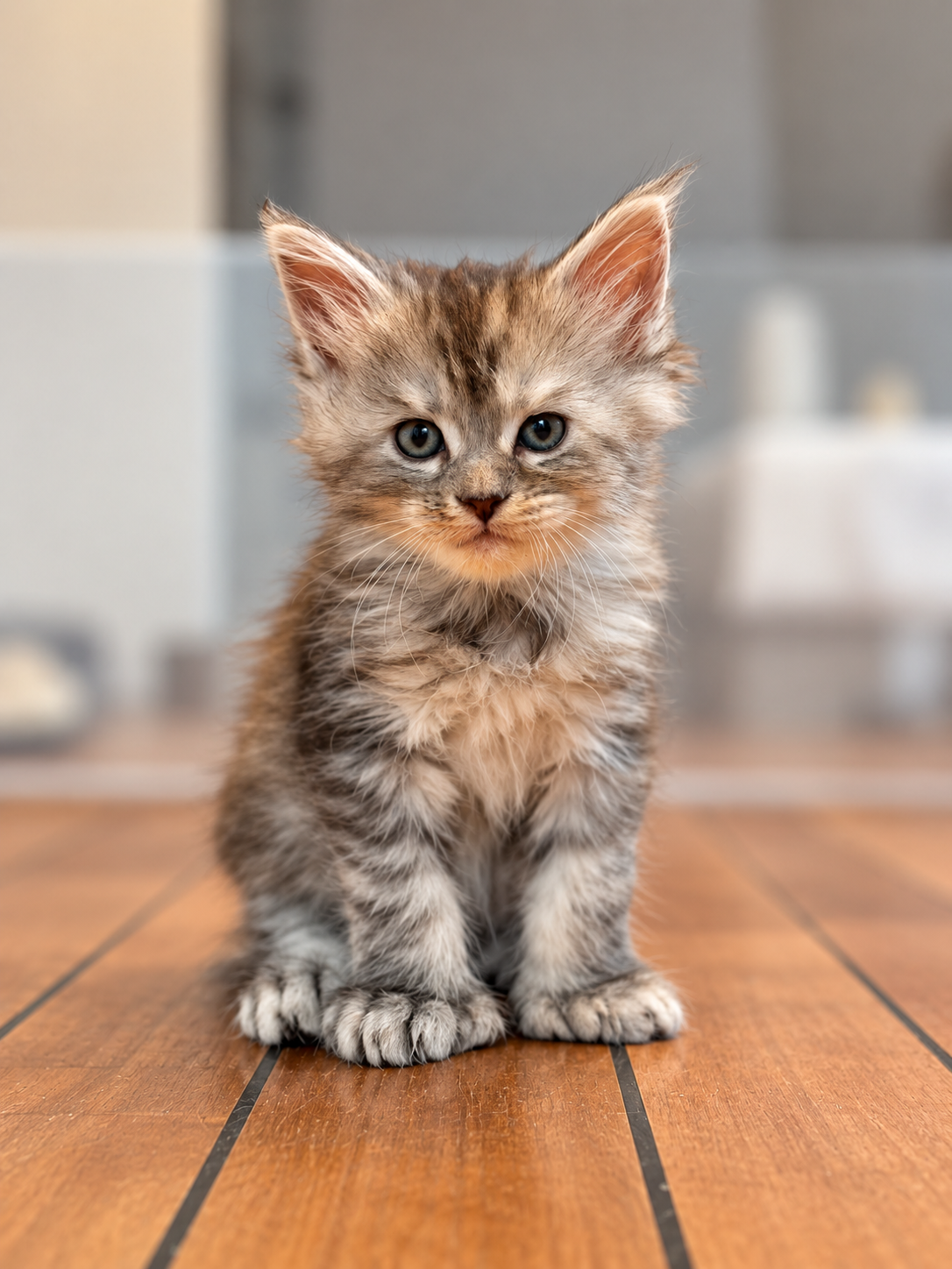 Bowsette, chatonne Maine Coon black tortie silver tabby polydactyle, portrait de face